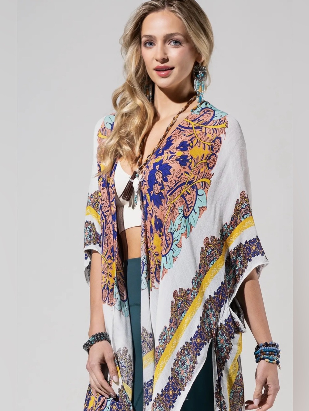 “Sunburst Mandala” Kimono | Rayon Resort Cover Up | OSFM | New